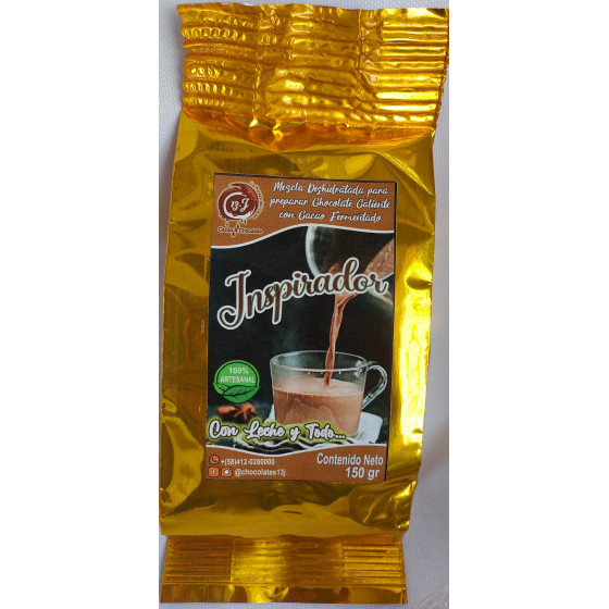 Paquete de 10 unid x 150gr,  INSPIRADOR Mezcla deshidratada para preparar  Chocolate caliente con Cacao Fermentado (1x10x150gr