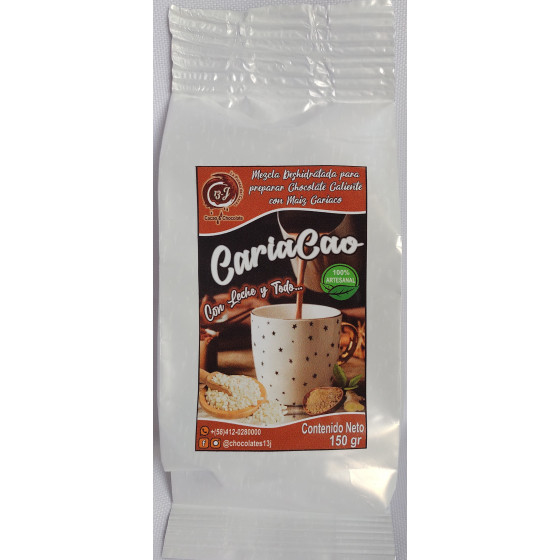 Paquete de 10 unid x 150gr,  CARIACAO "Mezcla deshidratada para preparar  Chocolate caliente con Maíz Cariaco (1x10x150gr