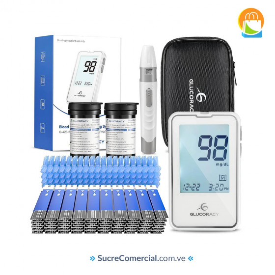 Glucoracy Kit Glucómetro Digital con 100 Tiras de Prueba de Azúcar en Sangre | Sin Codificación